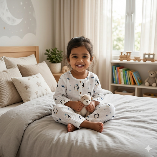 Penguin - Muslin Full Sleeve Sleep Suit for kids (Unisex)