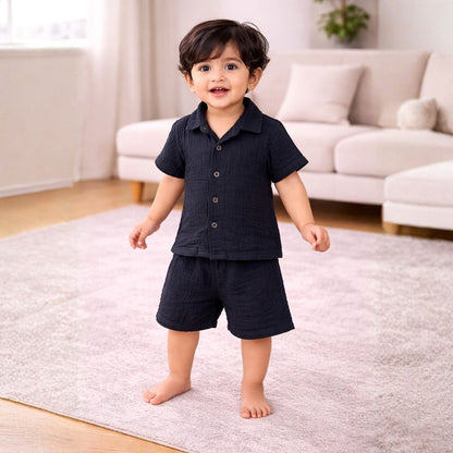 Crinkled Muslin Coord Set - Black