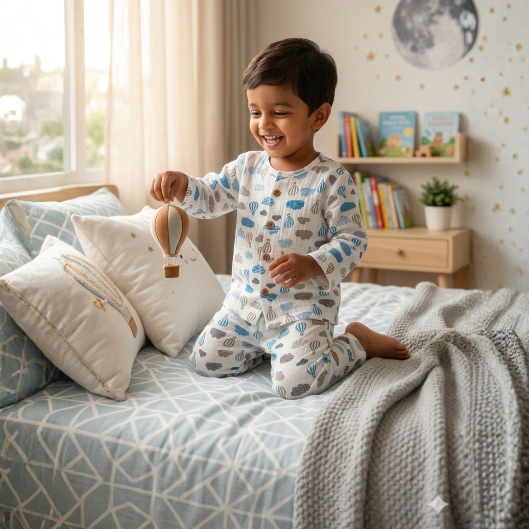 Hot Air Balloon - Muslin Full Sleeve Sleep Suit for kids (Unisex)